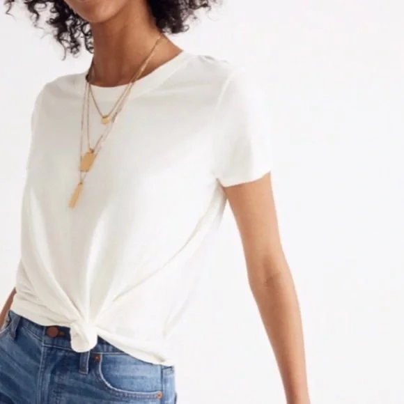 Madewell Tie Front Short Sleeve Cotton Top - Picture 2 of 9
